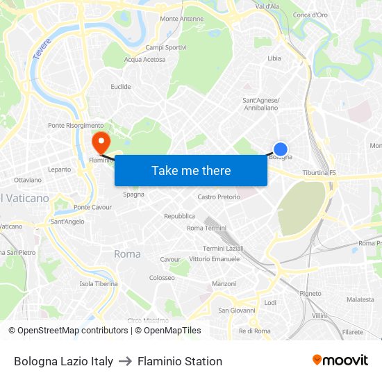Bologna Lazio Italy to Flaminio Station map