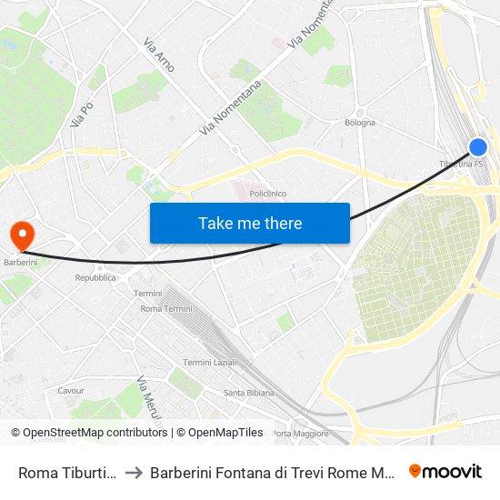 Roma Tiburtina to Barberini Fontana di Trevi Rome Metro map