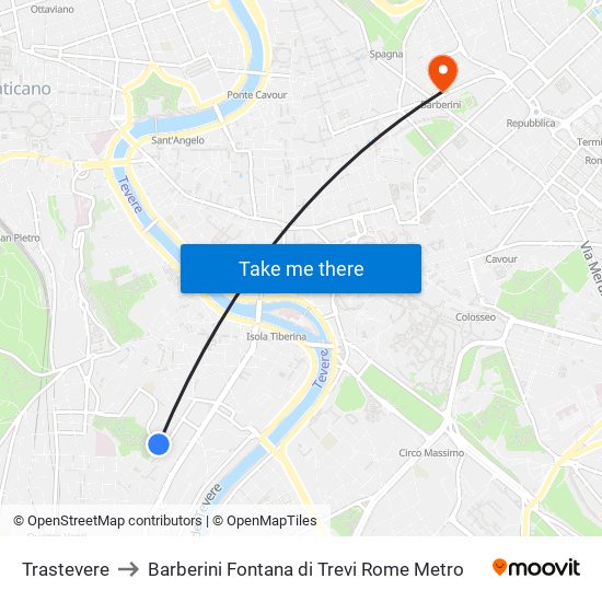 Trastevere to Barberini Fontana di Trevi Rome Metro map