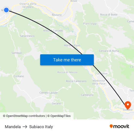 Mandela to Subiaco Italy map