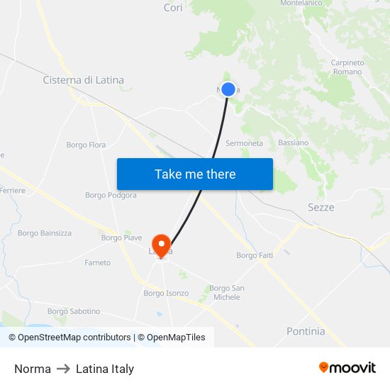 Norma to Latina Italy map