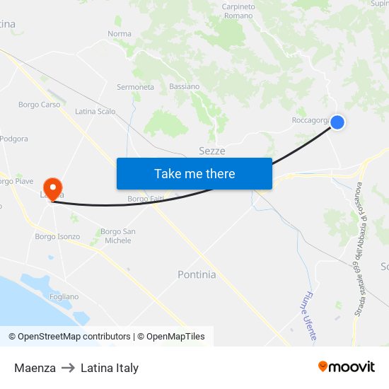 Maenza to Latina Italy map