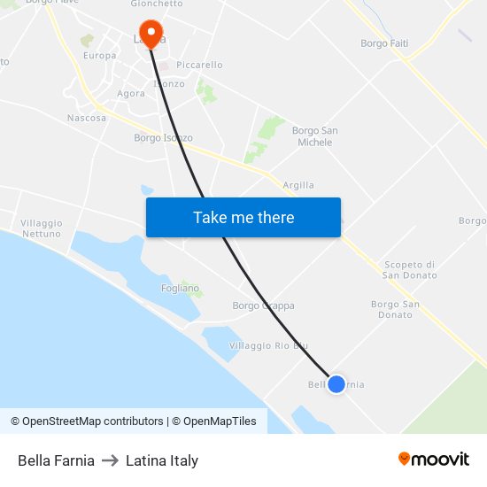Bella Farnia to Latina Italy map