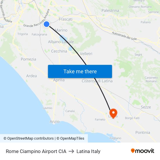 Rome Ciampino Airport CIA to Latina Italy map