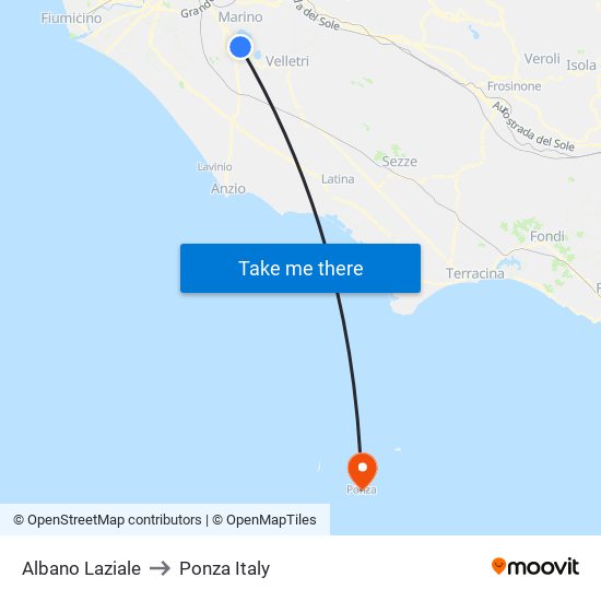 Albano Laziale to Ponza Italy map