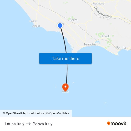 Latina Italy to Ponza Italy map