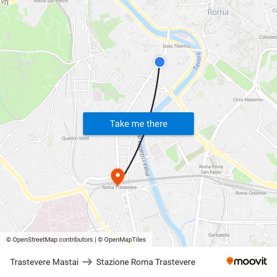 Trastevere Mastai to Stazione Roma Trastevere map