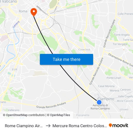 Rome Ciampino Airport CIA to Mercure Roma Centro Colosseo Rome map