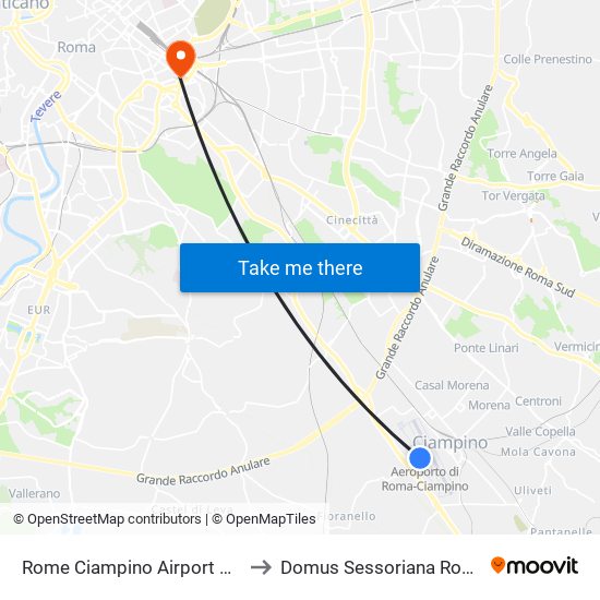 Rome Ciampino Airport CIA to Domus Sessoriana Rome map