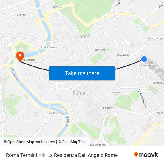 Roma Termini to La Residenza Dell Angelo Rome map