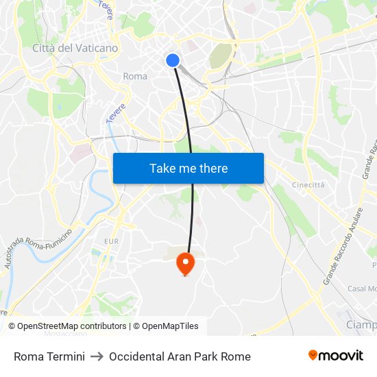 Roma Termini to Occidental Aran Park Rome map