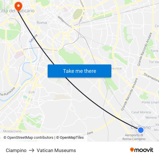 Ciampino to Vatican Museums map