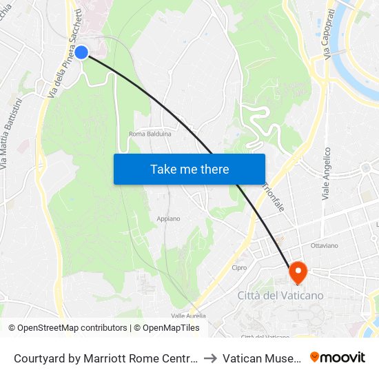 Courtyard by Marriott Rome Central Park to Vatican Museums map