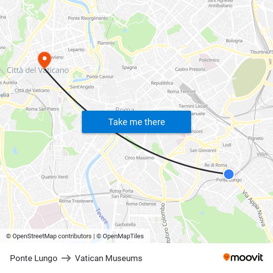 Ponte Lungo to Vatican Museums map