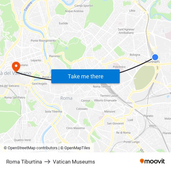 Roma Tiburtina to Vatican Museums map