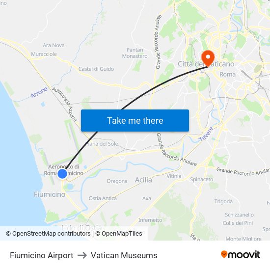 Fiumicino Airport to Vatican Museums map