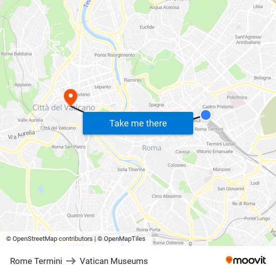 Rome Termini to Vatican Museums map