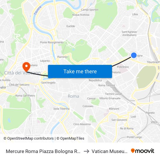 Mercure Roma Piazza Bologna Rome to Vatican Museums map