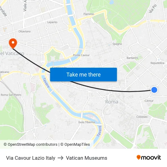 Cavour Street Lazio Italy to Vatican Museums map