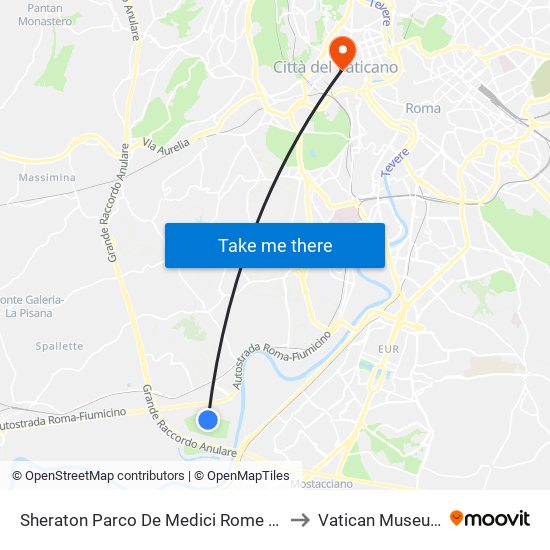 Sheraton Parco De Medici Rome Hotel to Vatican Museums map