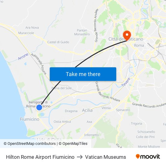 Hilton Rome Airport Fiumicino to Vatican Museums map