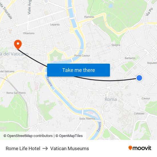 Rome Life Hotel to Vatican Museums map