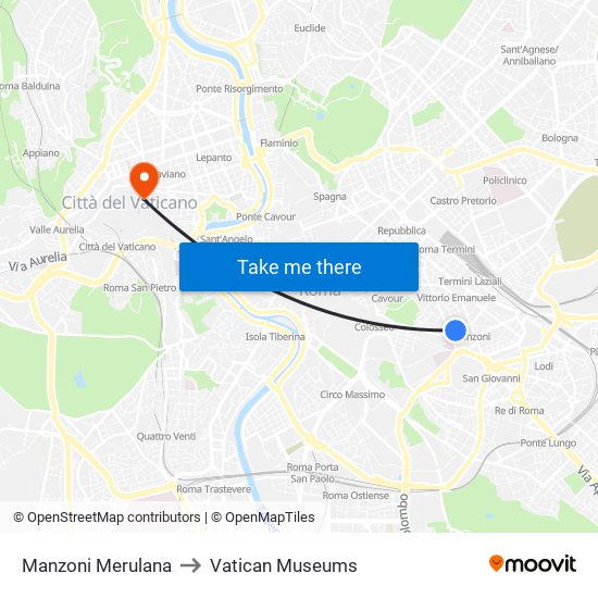 Manzoni Merulana to Vatican Museums map