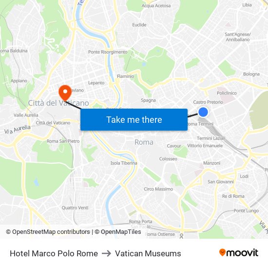 Hotel Marco Polo Rome to Vatican Museums map