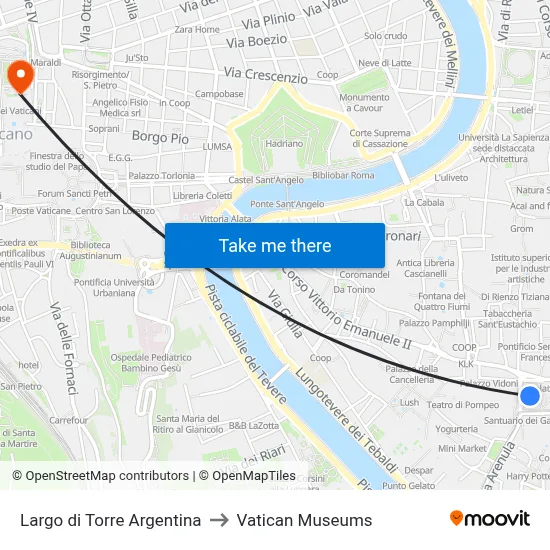 Torre Argentina Square to Vatican Museums map