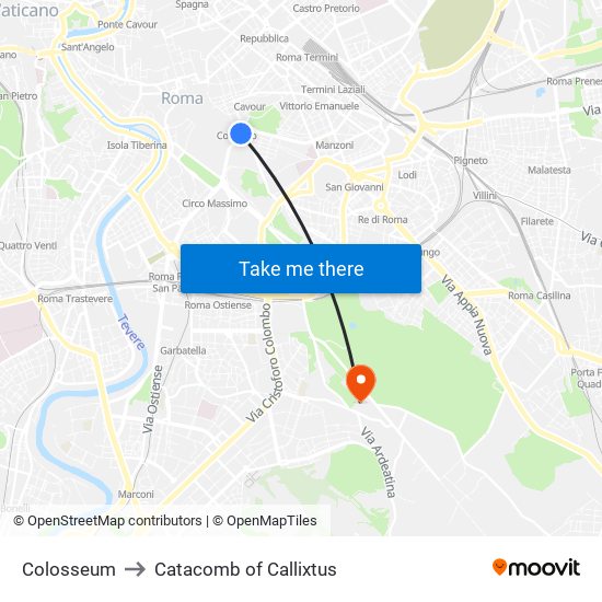 Colosseum to Catacomb of Callixtus map