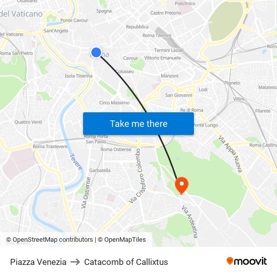 Piazza Venezia to Catacomb of Callixtus map