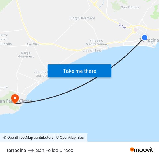 Terracina to San Felice Circeo map