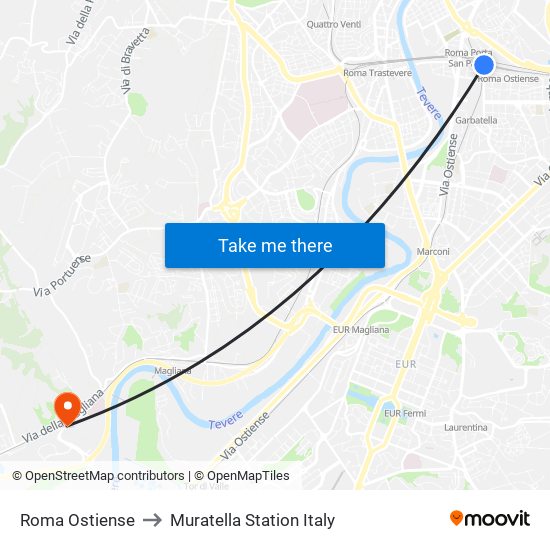 Roma Ostiense to Muratella Station Italy map