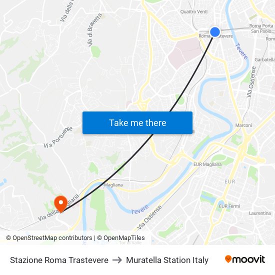 Stazione Roma Trastevere to Muratella Station Italy map