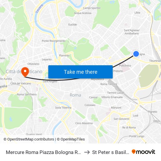 Mercure Roma Piazza Bologna Rome to St Peter s Basilica map