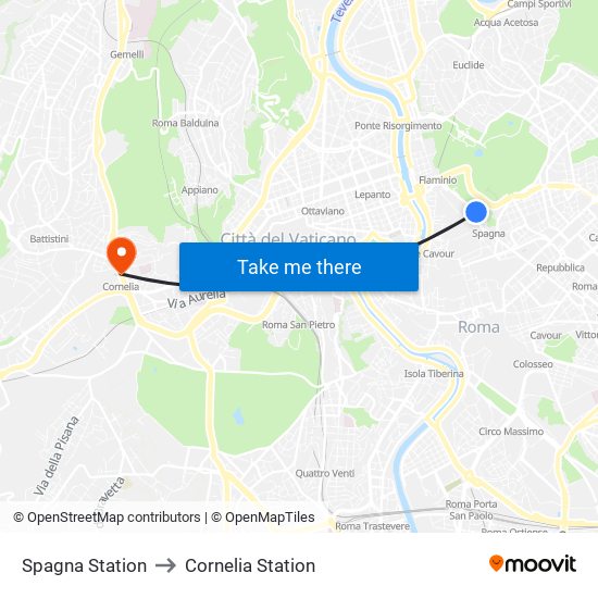 Spagna Station to Cornelia Station map
