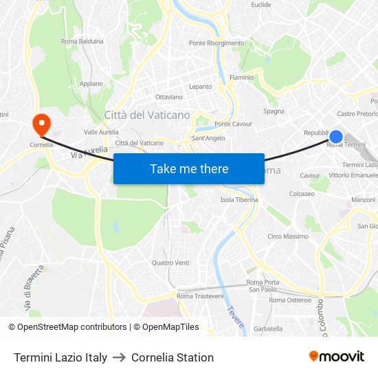 Termini Lazio Italy to Cornelia Station map