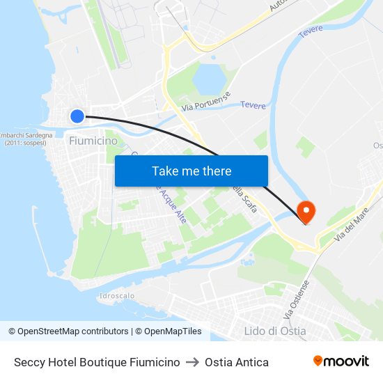 Seccy Hotel Boutique Fiumicino to Ostia Antica map