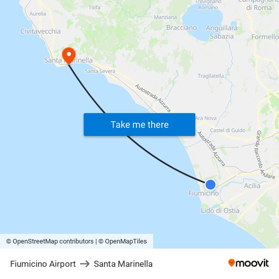 Fiumicino Airport to Santa Marinella map