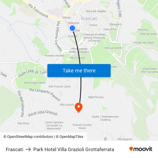 Frascati to Park Hotel Villa Grazioli Grottaferrata map