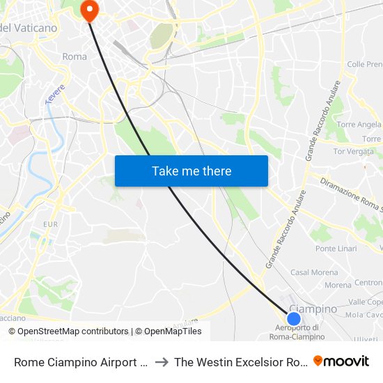 Rome Ciampino Airport CIA to The Westin Excelsior Rome map