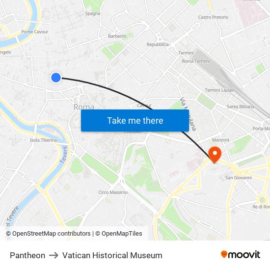 Pantheon to Vatican Historical Museum map