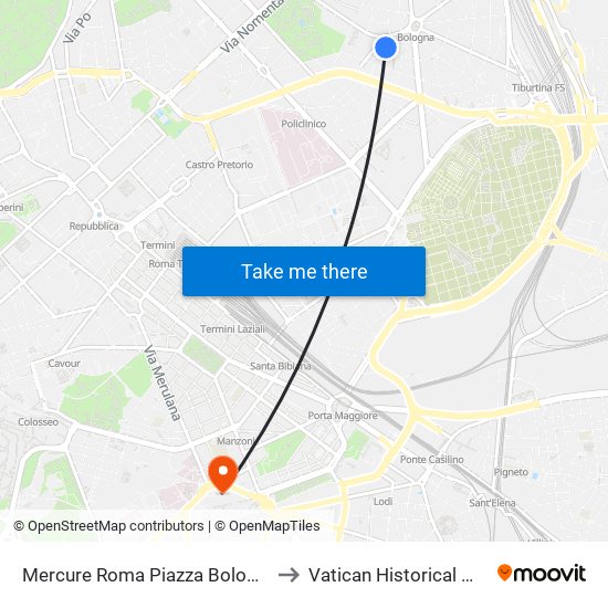 Mercure Roma Piazza Bologna Rome to Vatican Historical Museum map