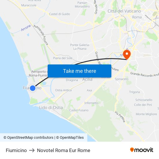 Fiumicino to Novotel Roma Eur Rome map