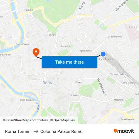 Roma Termini to Colonna Palace Rome map