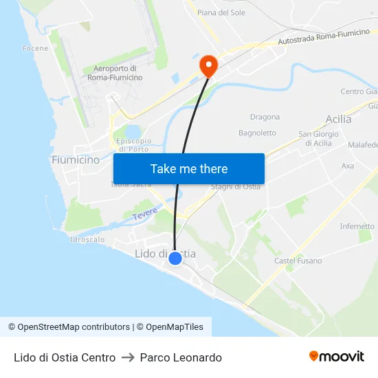 Lido di Ostia Center to Leonardo Park map