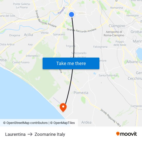 Laurentina to Zoomarine Italy map