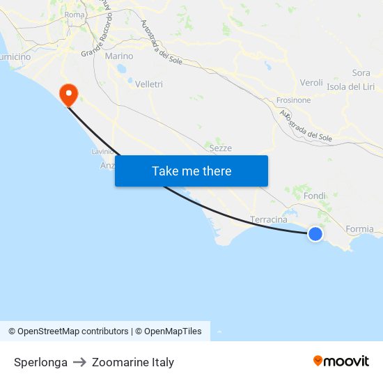 Sperlonga to Zoomarine Italy map