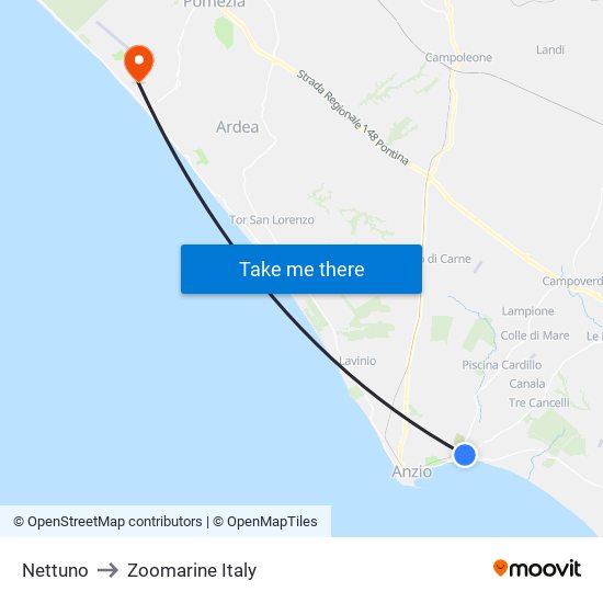 Nettuno to Zoomarine Italy map