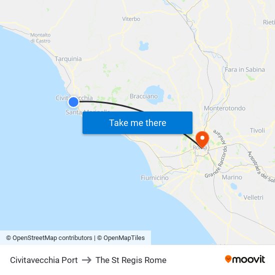 Civitavecchia Port to The St Regis Rome map